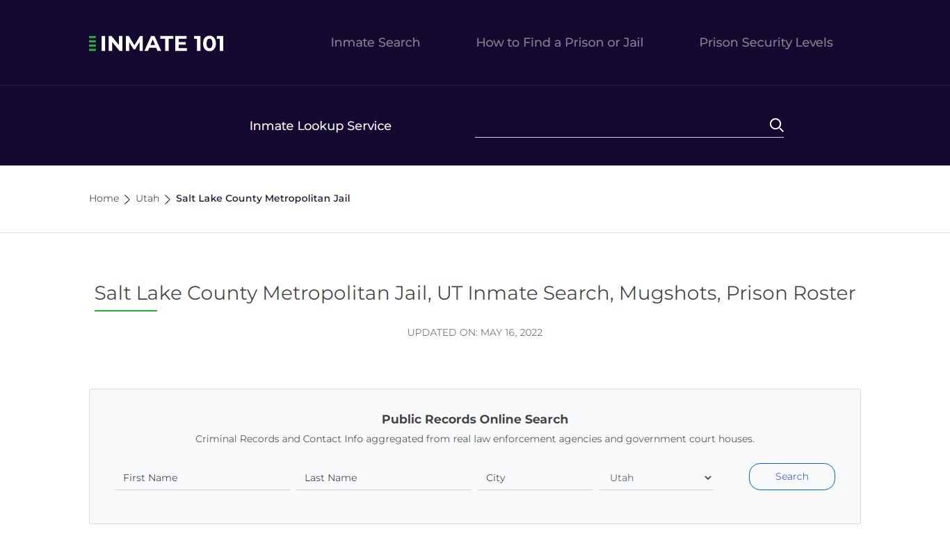 Salt Lake County Metropolitan Jail, UT Inmate Search ...